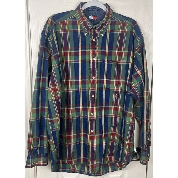 Vintage Tommy Hilfiger Men’s L Plaid Long Sleeve Cotton Button Down Shirt - Picture 1 of 8